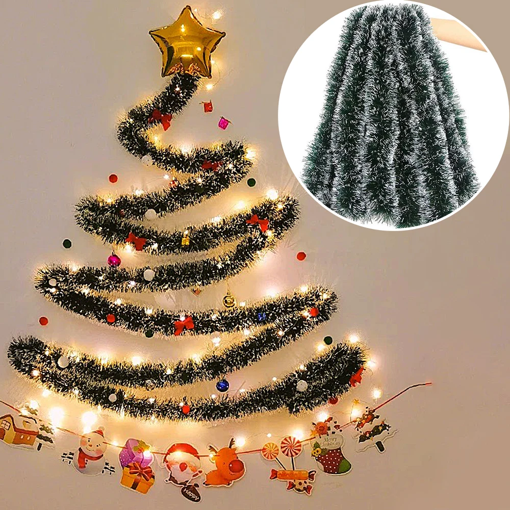 Tinsel Garland Decoration - 1/3/5PCS 2M Metallic Green White Edge