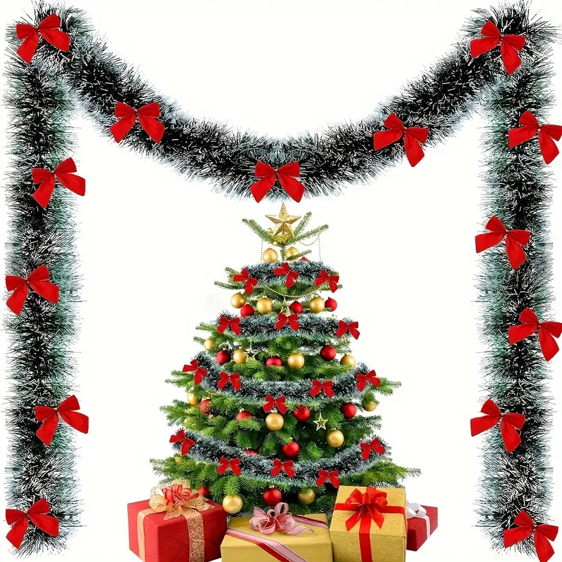 Christmas Bow Tinsel Ribbons G - огляд і ціна Tinsel Garland Decoration